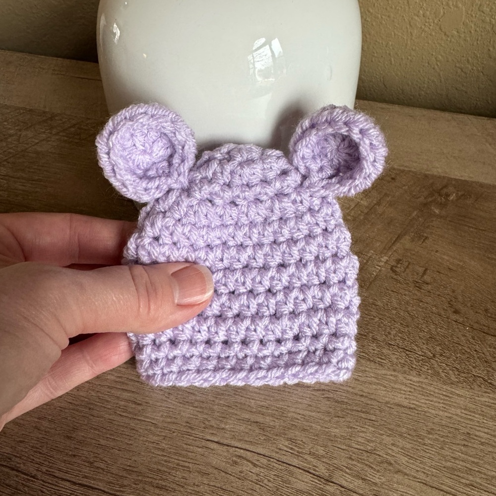 Twins Purple Crochet Micro Preemie Baby Bear Set - Picture 3 of 3
